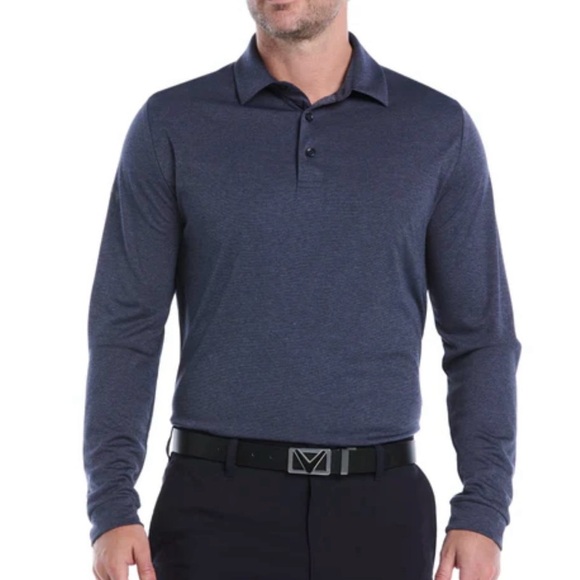 ⛳️ NWT Callaway Swing Tech Opti-Dri Long Sleeve Polo – Navy Heather – Size L - Picture 1 of 4